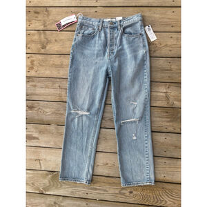 Denim Forum Jeans Joni High Rise Loose 25 Distressed Blue Aritzia NWT